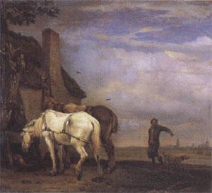 POTTER, Paulus Two Drafthorses in Front of a Cottage (mk05) Sweden oil painting art